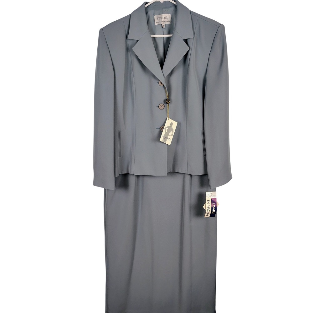 NWT Ingenuity Womens SZ 18/16 Skirt Suit Set Grey Polyester Officecore Vintage